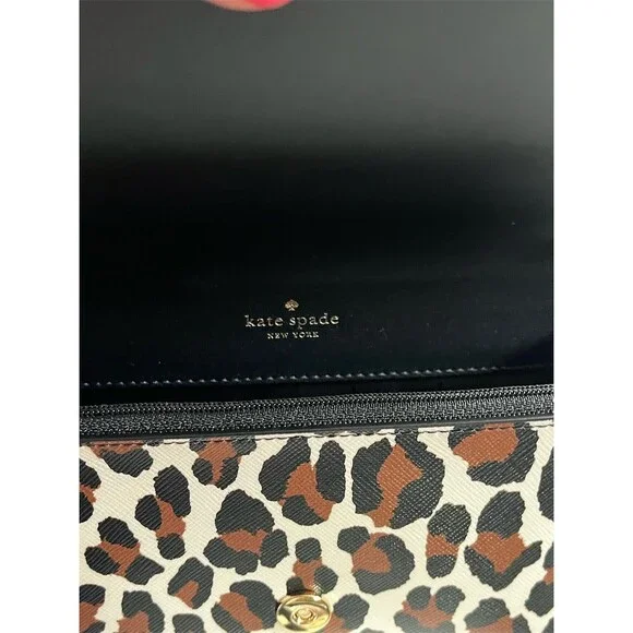 Kate Spade New York Madison Small Flap Crossbody Bag Black Leopard Print - Picture 6 of 10